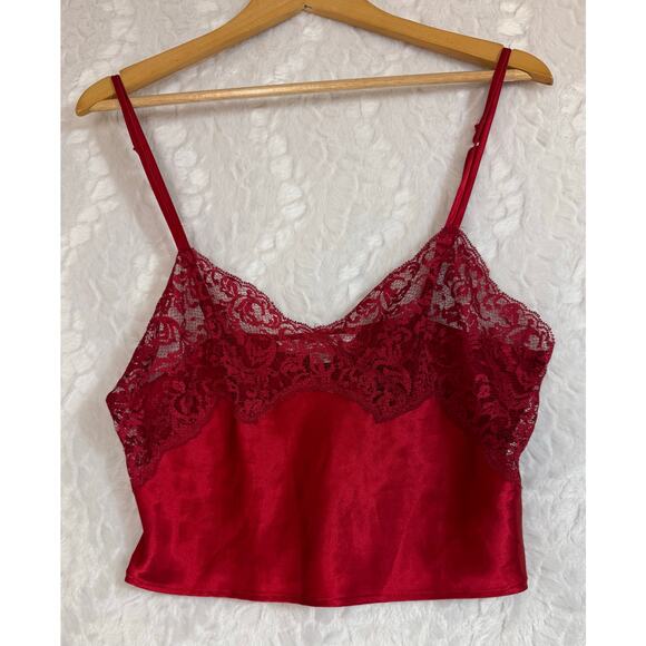 VTG Y2K 2000s Victoria’s Secret Red Satin Lace Camisole Crop Top Lingerie Medium - Picture 1 of 7